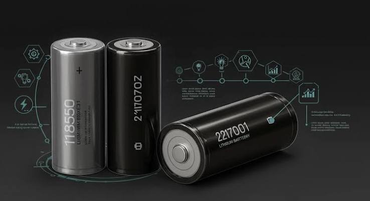 Futuristic 3D render of metallic 18650 and black 21700 lithium-ion vape battery cells with digital circuit tech overlay - Vape Battery Safety & Tech Guide on VapeFeat