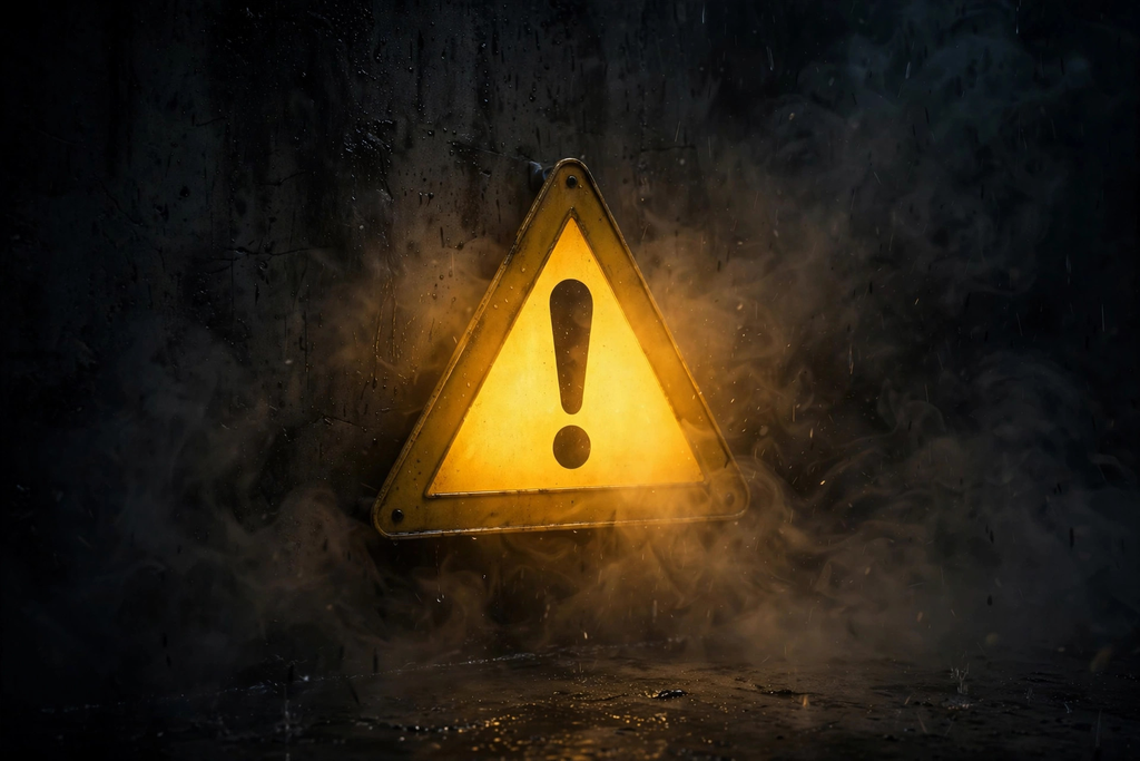 Yellow warning triangle sign on dark background representing SBX vape safety concerns