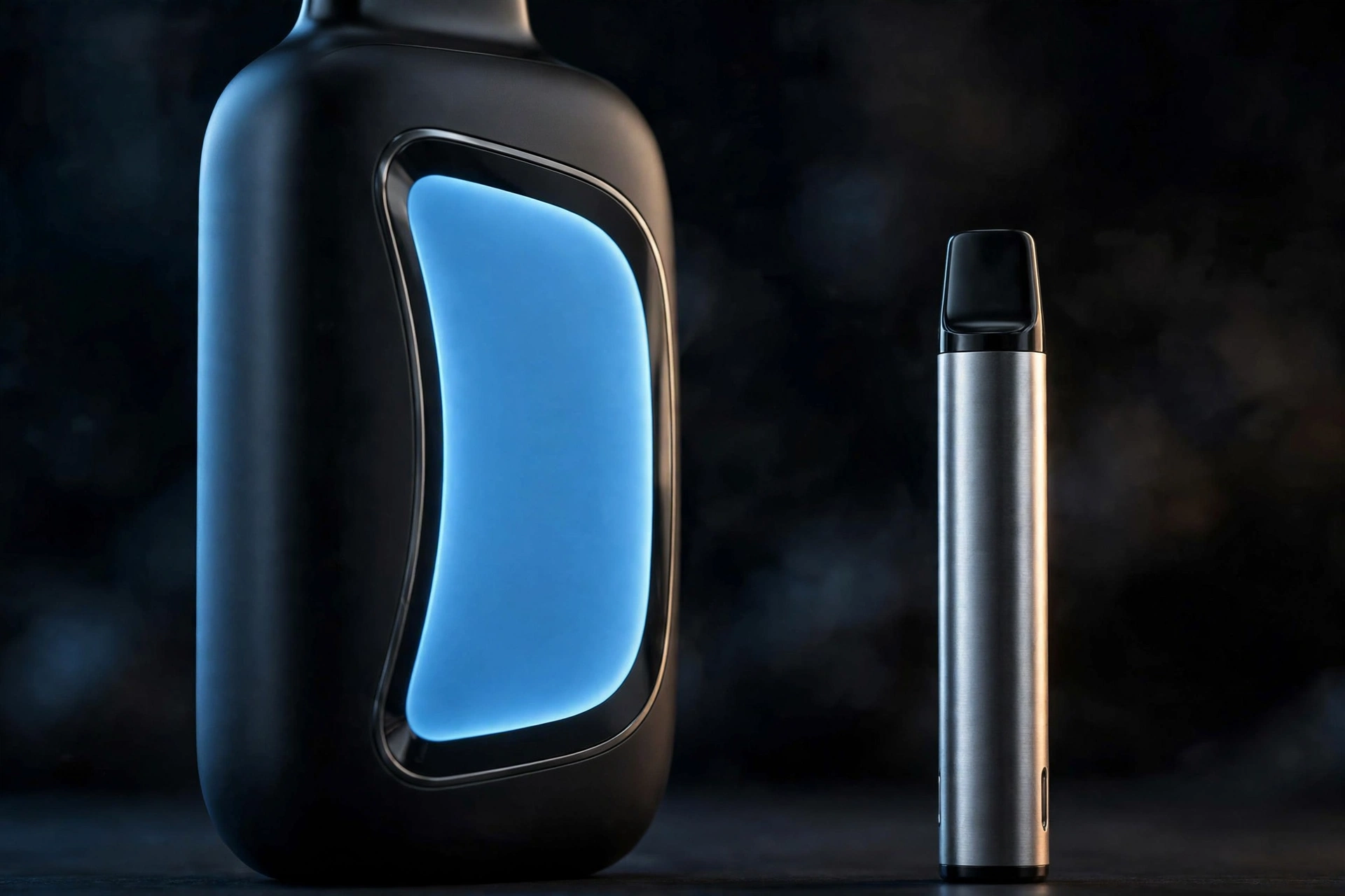 Geek Bar Pulse X and Elf Bar BC5000 disposable vapes facing off side by side on a dark studio background