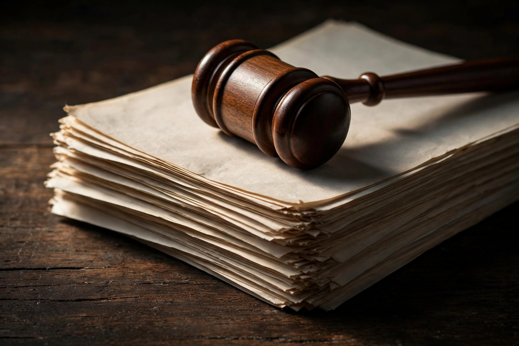 Judge's gavel resting on legal documents representing FDA tobacco regulation review