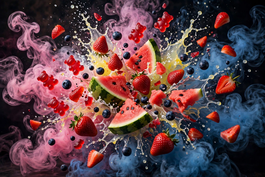 Geek Bar Clio Platinum 50K flavors 2026: candy, strawberries, watermelon, blueberries and lemonade splash with vapor swirls