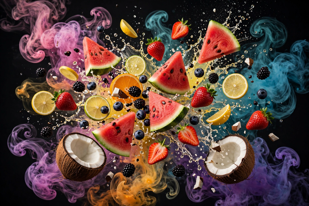 Lost Mary MT35000 Turbo flavors 2026: watermelon, strawberries, coconut, berries and citrus with colorful vapor