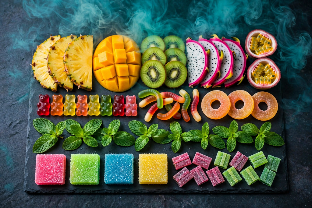 Foger Switch Pro 30K flavors lineup tropical fruits gummy candy sour sweets and mint