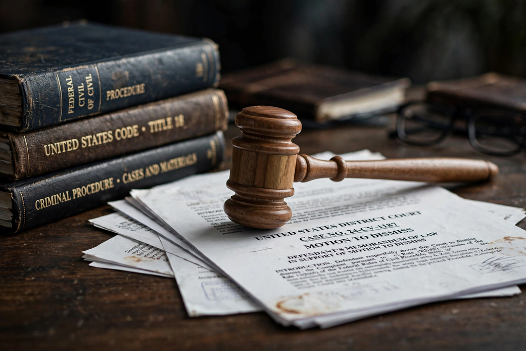 Judge gavel resting on legal documents and law books on a wooden desk