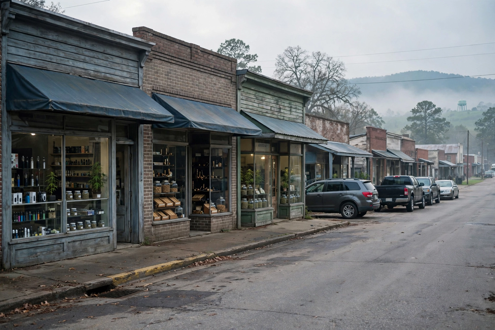 Small-town main street in North Carolina with vape, tobacco and hemp retailers targeted by the Stanly County Sheriff's Office operation