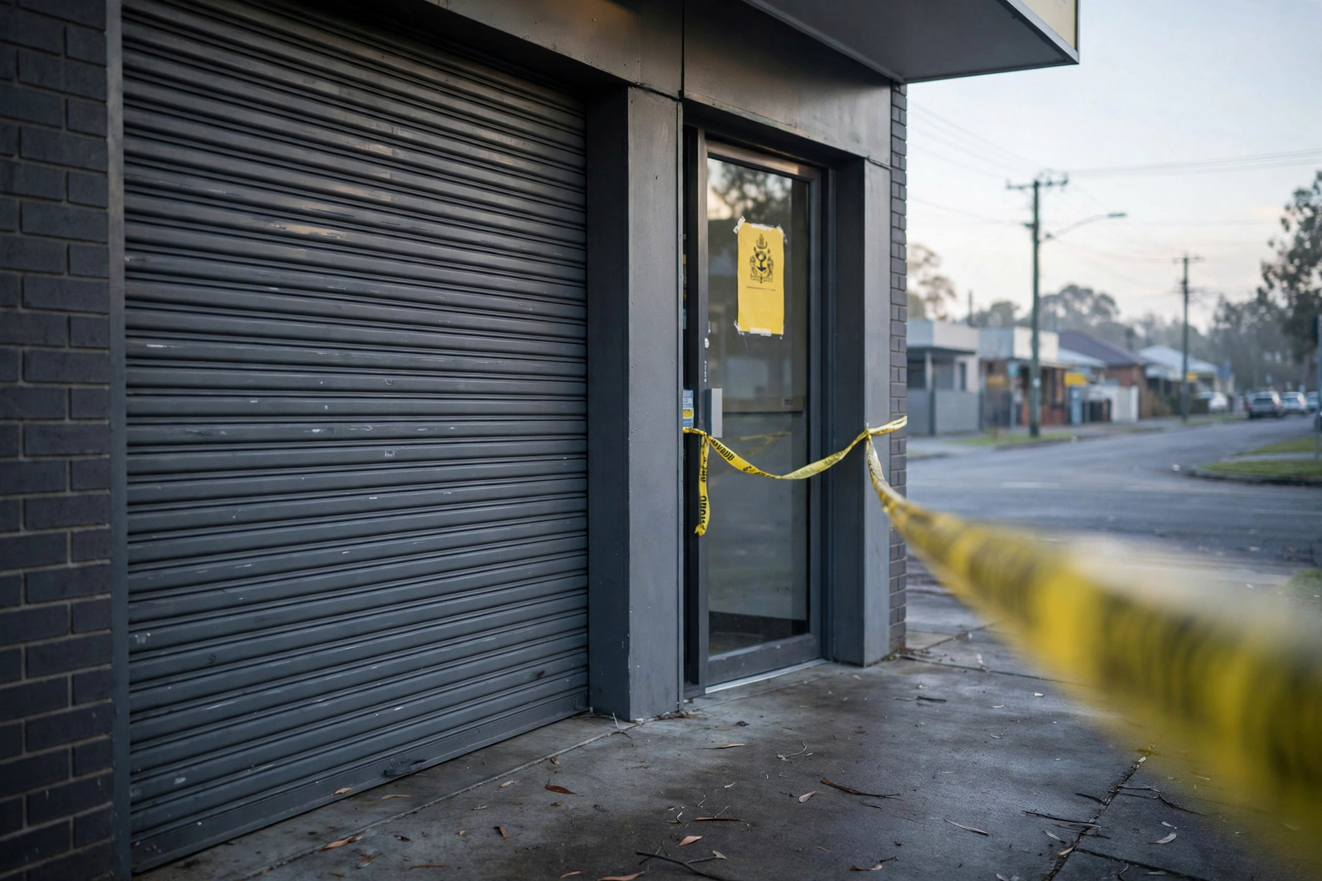 Closed Australian vape and tobacco storefront with yellow closure notice sticker on shuttered glass door